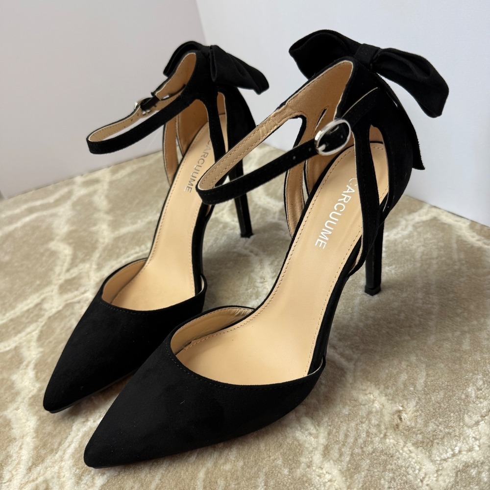 Carcuume Womens Bow Tie Back Heels Close Toe Stiletto High Heels Black 8 NEW